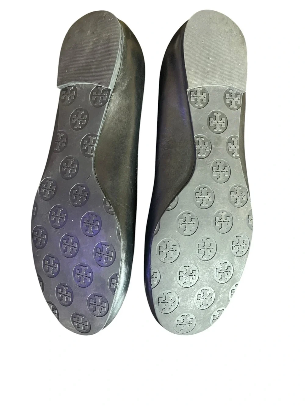 Tory Burch Black Leather Ballet Flats with Gold Logo